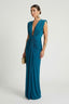Women's Formal Deep V-Neck Ruched Sleeveless Fitted Maxi Dress