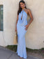 Women's Draped Halter Neck Maxi Dress Evening Dress