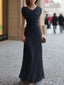 Women's Draped Neck Ruched Maxi Dress