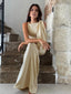 Sloane | Beige Satin Sleeveless Graduation & Wedding Guest Maxi Dress