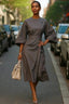 Women’s Elegant Bell Sleeves Belted Midi Dress