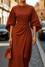 Women’s Elegant Bell Sleeves Belted Midi Dress