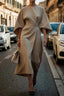 Women’s Elegant Bell Sleeves Belted Midi Dress