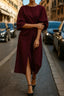 Women’s Elegant Bell Sleeves Belted Midi Dress