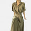 Women’s Elegant Belted Button-Down Midi Shirt Dress