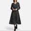 Women's Chic Black Floral Long Sleeve Midi Dress