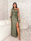 Women's Elegant One Shoulder High Slit Sheath Dress