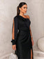 Women's Elegant One Shoulder High Slit Sheath Dress