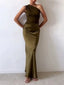 Women's Elegant One Shoulder Neck Pleated Party Maxi Dress