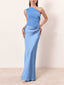 Women's Elegant One Shoulder Neck Pleated Party Maxi Dress