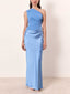 Women's Elegant One Shoulder Neck Pleated Party Maxi Dress