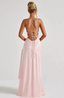 Women's Asymmetric Pink Ruffle Slit Maxi Dress