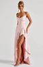 Women's Asymmetric Pink Ruffle Slit Maxi Dress
