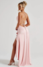 Women's Asymmetric Pink Ruffle Slit Maxi Dress