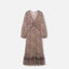 Women's Chic Brown Print V-Neck Midi Dress