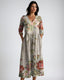 Women's Floral Boho Summer V-Neck Long Sleeve Flowy Maxi Dress