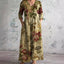 Women's Floral Boho Summer V-Neck Long Sleeve Flowy Maxi Dress