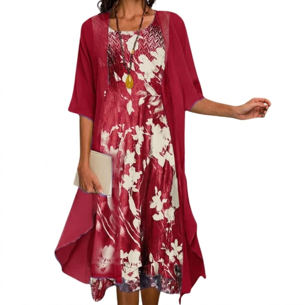 Women's Floral Midi Dress With Cardigan Set – ANYA