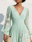 Women's Flowy Floral V-Neck Long Sleeve Ruched Midi Dress