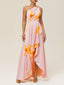 Women's Asymmetric Floral Pink One-Shoulder Maxi Dress