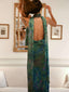Women's Floral Summer Halter Open Back Maxi Dress