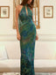 Women's Floral Summer Halter Open Back Maxi Dress
