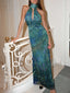 Women's Floral Summer Halter Open Back Maxi Dress