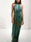 Women's Floral Summer Halter Open Back Maxi Dress
