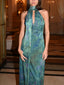 Women's Floral Summer Halter Open Back Maxi Dress