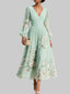 Women's Flowy Floral V-Neck Long Sleeve Ruched Midi Dress