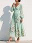 Women's Flowy Floral V-Neck Long Sleeve Ruched Midi Dress