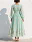 Women's Flowy Floral V-Neck Long Sleeve Ruched Midi Dress