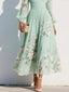 Women's Flowy Floral V-Neck Long Sleeve Ruched Midi Dress