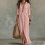 Women's Button Down Collared Long Sleeve Maxi Dress