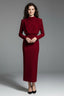 Women's Wedding Guest Fitted Mock Neck Long Sleeve Midi Dress