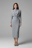 Women's Wedding Guest Fitted Mock Neck Long Sleeve Midi Dress