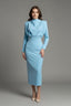 Women's Wedding Guest Fitted Mock Neck Long Sleeve Midi Dress