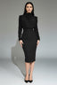 Women's Wedding Guest Fitted Mock Neck Long Sleeve Midi Dress
