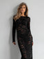 Women's Elegant Floral Lace Long Sleeve Maxi Dress