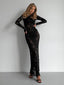 Women's Elegant Floral Lace Long Sleeve Maxi Dress