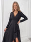 Women's Draped Belted Long Sleeve V-Neck High-Low Wrap Dress