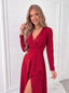 Women's Draped Belted Long Sleeve V-Neck High-Low Wrap Dress