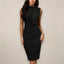 Women's Mock Neck Tie Ruched Sheath Midi Dress