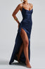 Women's Elegant Navy Blue Formal Evening Maxi Dress