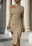 Women's One Shoulder Open Long Sleeve Midi Dress