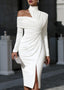 Women's One Shoulder Open Long Sleeve Midi Dress
