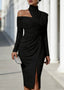 Women's One Shoulder Open Long Sleeve Midi Dress