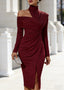 Women's One Shoulder Open Long Sleeve Midi Dress