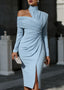 Women's One Shoulder Open Long Sleeve Midi Dress