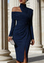 Women's One Shoulder Open Long Sleeve Midi Dress